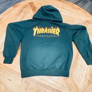 Thrasher Hoodie Small Dark green orange writing